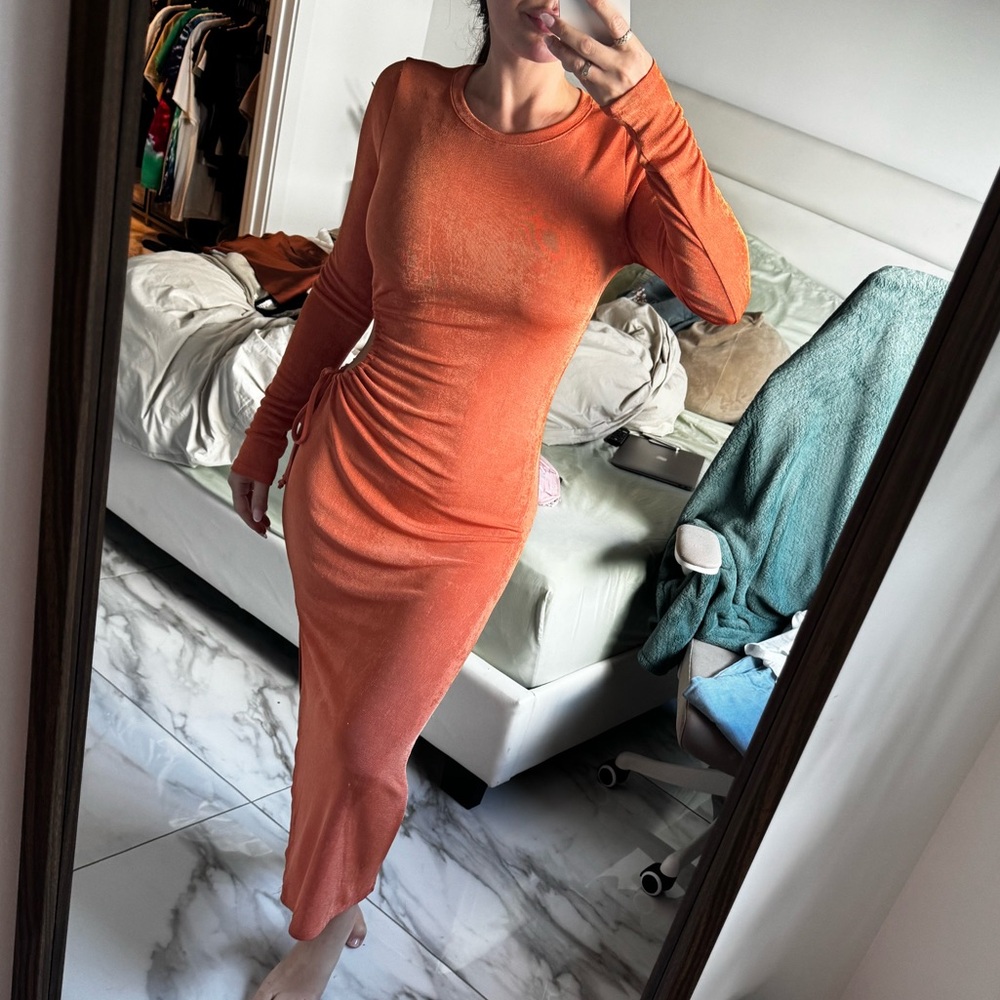 Orange Long Sleeve Bodycon Dress